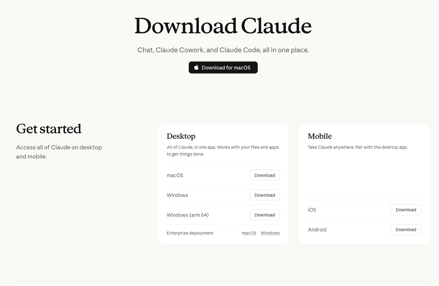 Claude official download page screenshot